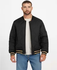 ゲス メンズ アウター ジャケット・ブルゾン 長袖 ジャケット GUESS Mens Alameda Ripstop LongSleeve Bomber Jacket Jet Black ブラック