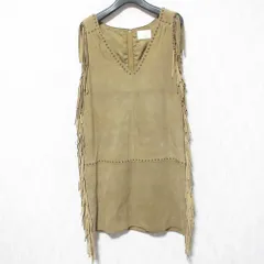 美品 Grace Class グレースクラス ラムレザー スエード フリンジ ノースリーブ ミニワンピース 36 キャメル レディース 古着 中古 USED