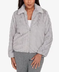 アルフレッド ダナー レディース アウター ジャケット・ブルゾン ジャケット Alfred Dunner Womens Jet Setter Sculpted Faux Fur Zip Up Jacket Gray グレー