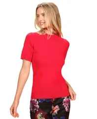 イザックミズラヒ レディース アウター ニット・セーター モックネック セーター Isaac Mizrahi Womens Mock Neck Short Sleeve Sweater Fiery Rのサムネイル