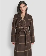 ダナ キャラン ニューヨーク レディース アウター ジャケット・ブルゾン コート DKNY Womens Notch Collar Belted Wrap Coat Windowpane Bitterのサムネイル