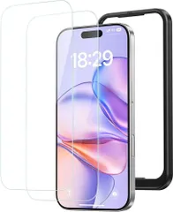 【HY】【新品】NIMASO ガラスフィルム iPhone15 Pro 用 2枚セット ガイド枠付き 9H硬度 MIL規格準拠 高透過率 指紋防止 撥水撥油 0.33mm NSP23H743[ゆうパケット発送、送料無料]
