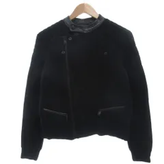 ポロ ラルフローレン POLO RALPH LAUREN ニット ライダースジャケット レザー切替 羊革 ウール ダブル ミドル ハーフ丈 M 165/92A 黒 ブラック /ML ■ECD001