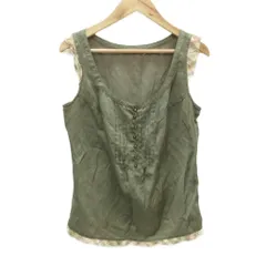 バーバリーブルーレーベル BURBERRY BLUE LABEL カットソー ノースリーブ 38 カーキ チェック柄 フリル /SM5 ■ECD002