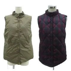 クロコダイル CROCODILE ダウンベスト ジャケット リバーシブル スタンドカラー ミドル丈 チェック柄 L 茶色 ブラウン ボルドー /HO42 ■ECB002