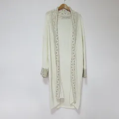 美品 NATURAL VINTAGE GOA ナチュラルヴィンテージゴア 配色 ニットガウン ロングカーディガン F キナリ ベージュ レディース 古着 中古 USED