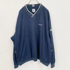 古着 used　adidas　アディダス　ナイロンジャケット　プルオーバー　刺ロゴ　紺　ネイビー　XLサイズ