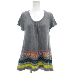 スナオクワハラ sunao kuwahara 美品 Tシャツ カットソー M グレー 半袖 ラウンドネック 裾パッチワーク 花柄 ドット柄 ラメ /KB ■ECF003のサムネイル