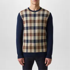 アクアスキュータム メンズ アウター ニット・セーター AQUASCUTUM Check Jumper Navy ネイビーのサムネイル