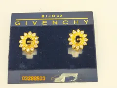 ジバンシー/GIVENCHY ラインストーンフラワーモチーフ　ゴールドカラーイヤリング　ビンテージ　中古美品　ポーチ付