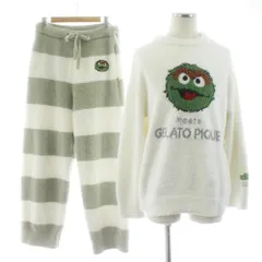 ジェラートピケオム GELATO PIQUE HOMME SESAME STREET オスカー ジャガードプルオーバー＆ロングパンツセット ルームウェア パジャマ 長袖 M 白 ホワイト 緑 グリーン PMNT235932 /KUのサムネイル