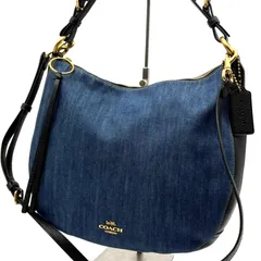 コーチ COACH ショルダーバッグ 2way デニム レザー ブルー ブラック 肩掛け 斜め掛け クロスボディ ゴールド金具 ファスナー レディース ハンドバッグ ロゴチャーム付き カジュアル 上品 コンパクト 人気モデル ブランドバッグ