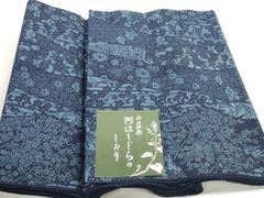 三花】長板中形 初山一之助 未使用品 両面染浴衣 綿結城長板藍染 着尺