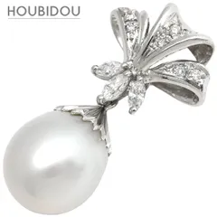 ペンダントトップ パール ダイヤ 0.22ct パールホワイト×プラチナシルバー 白蝶養殖真珠 ネックレスヘッド オフラウンドシェイプ  【中古】