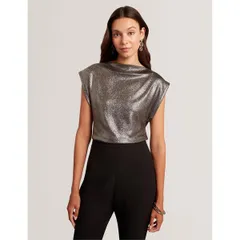 テッドベーカー レディース トップス Tシャツ スリムフィットール Ted Baker Womens Metallic Short Sleeve Slim FitShirt Charcoal チャコーのサムネイル