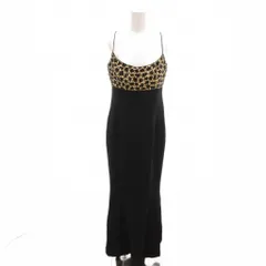 エスカーダ ESCADA ヴィンテージ キャミワンピース シルク ロング丈 レオパード柄 スパンコール 36 黒 ブラック ベージュ /YJ ■GY62
