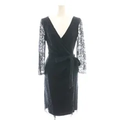 ダイアンフォンファステンバーグ DIANE von FURSTENBERG DVF STUDIO レース ワンピース ラップワンピース ひざ丈 2 ダークネイビー /DF ■GY57