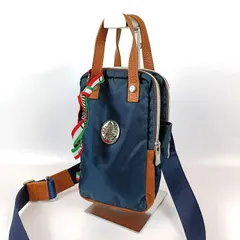 Orobianco オロビアンコ ボディバッグ ショルダーバッグ ハンドバッグ 2way ネイビー×ブラウン ナイロン×レザー ロゴ メンズ ブランド 中古 希少 レア
