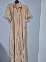 ザラ レーヨン シャツ型 ロング丈ワンピース S