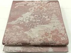 平和屋着物◎六通柄袋帯　九百緞子織　風景文　銀糸　正絹　逸品　AABH5409ukのサムネイル