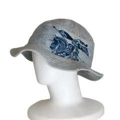 美品 BURBERRY バーバリー デニム ステッチ バケットハット 帽子 8085751 XL インディゴ ブルー メンズ レディース 古着 中古 USED