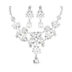 ブライダル ネックレス ピアス (2点セット) レディース 結婚式 花嫁 イヤリング セット キラキラ クリスタル 誕生日 発表会 母の日 クリスマス プレゼント アクセサリー シルバー
