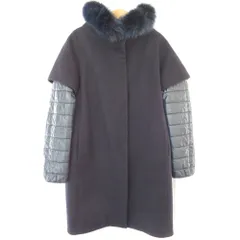 良品 HERNO ヘルノ ファーカラー ウールレイヤードダウンコート 23162-21843-6 サイズ40 ネイビー レディース 古着 中古 USED