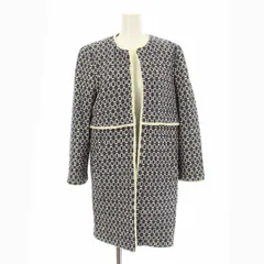 ザラウーマン ZARA WOMAN ツイード ノーカラーコート ミドル丈 トッパー フリンジ S 紺 ネイビー 白 ホワイト 3057/048/080 /KU ■BMのサムネイル