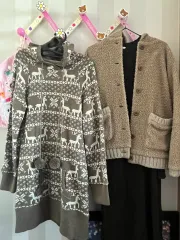 ヴィンテージ ノルディック ポンポン ONE PIECE ブラウン ロング丈ワンピース ボア カーディガン ジャケット コーディネートセット ラテギャル