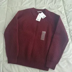UNIQLO U ラムウールリブ クルーネックセーター レッド (ポン・テギュニット)
