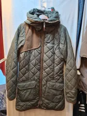 コロンビア オムニヒート キルティング フード ロング ジャケット カーキ