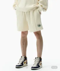 SCULPTOR monogram waffle sweatshorts cream L