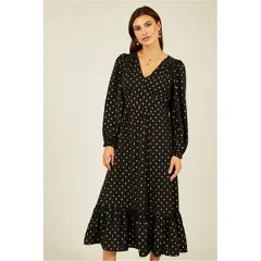 ユミキム レディース トップス ワンピース ミディワンピース プリント ミディ Yumi Black Foil Print Long Sleeve Midi Dress Black ブラック