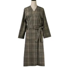 美品 ESTNATION エストネーション チェックロングベルテッドコート 38 ベージュ ブラック レディース 古着 中古 USEDのサムネイル