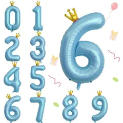 MAEXUS バルーン 数字 誕生日 風船 バースデー 飾り 40インチ 大きい ナンバー 6 の誕生日バルーン バースデーバルーン 王冠付き バースデー パーティー デコレーション セット 結婚式 パーティー 記念日 飾り付け (ブルー)