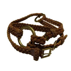 良品 RALPH LAUREN ラルフローレン レザー 編み込み リング ベルト サイズM ブラウン レディース 古着 中古 USED