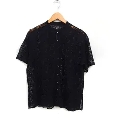 ページボーイ PAGE BOY レース シャツ ブラウス 半袖 バンドカラー コットン 綿 F ブラック 黒 /FT29