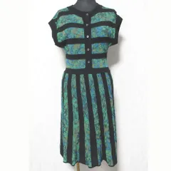 美品 M MISSONI エムミッソーニ ボーダー ニット ワンピース OPMICW0200 38 ブラック グリーン ブルー レディース 古着 中古 USED