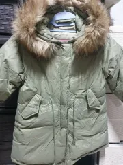 カーキ色 フード ファー ダウン アウター110