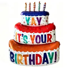 誕生日バルーン 誕生日 飾り付け 【ビッグサイズ・簡単設置・写真映え】 バースデーバルーン バースデー 風船 デコレーション 誕生日飾り 恐竜 鯨 ケーキ 熊 王冠 アルミ風船 お祝い 記念日 男女兼用 (Cケーキ-カラフル, 単品)