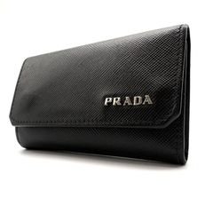 レア】PRADA キーケース サフィアーノレザー 黒×グレーバイカラー