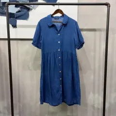 (F) ザラ ZARA レディース カジュアル 半袖 リネン シャツ ロング ONE PIECE