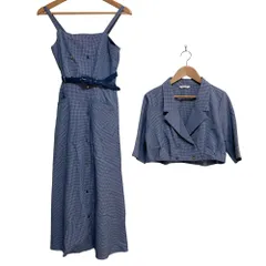 美品 REDYAZEL レディアゼル チェック ショートジャケット ロング キャミソールワンピース セットアップ サイズS ブルー レディース 古着 中古 USED