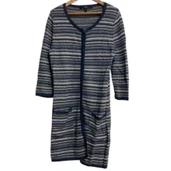 美品 weekend Max Mara ウイークエンドマックスマーラ ボーダー ロング ニットカーディガン サイズS ネイビー レディース 古着 中古 USED