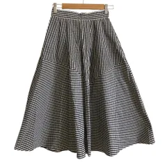 美品 23SS 組曲 ギンガムチェック フレアロングスカート ブラック レディース 古着 中古 USED