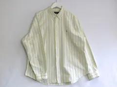 【229182】＜XXL＞ RALPH LAUREN ラルフローレン  ストライプ　ワンポイント刺繍　コットン100　長袖ボタンダウンシャツ メンズ  XXL イエロー