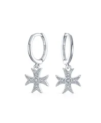 ブリング レディース アクセサリー ピアス・イヤリング Bling Jewelry Pave CZ Dangle Chandelier Earrings with Masonic Knightemplar Cross Charms Clear シルバー