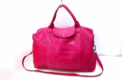 【227789】LONGCHAMP ロンシャン  プリアージュ キュイール オールレザー 2WAY ボストンバッグ ストラップ付 ピンク