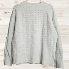 B1566 ユニクロ UNIQLO ニット セーター 長袖(M) 緑 総柄 柄もの 綿 Uネック ノーカラー