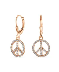 ブリング レディース アクセサリー ピアス・イヤリング Bling Jewelry Message World Peace Sign Symbol Cubic Zirconia Pave CZ Lever back Drop Danglearrings Ros